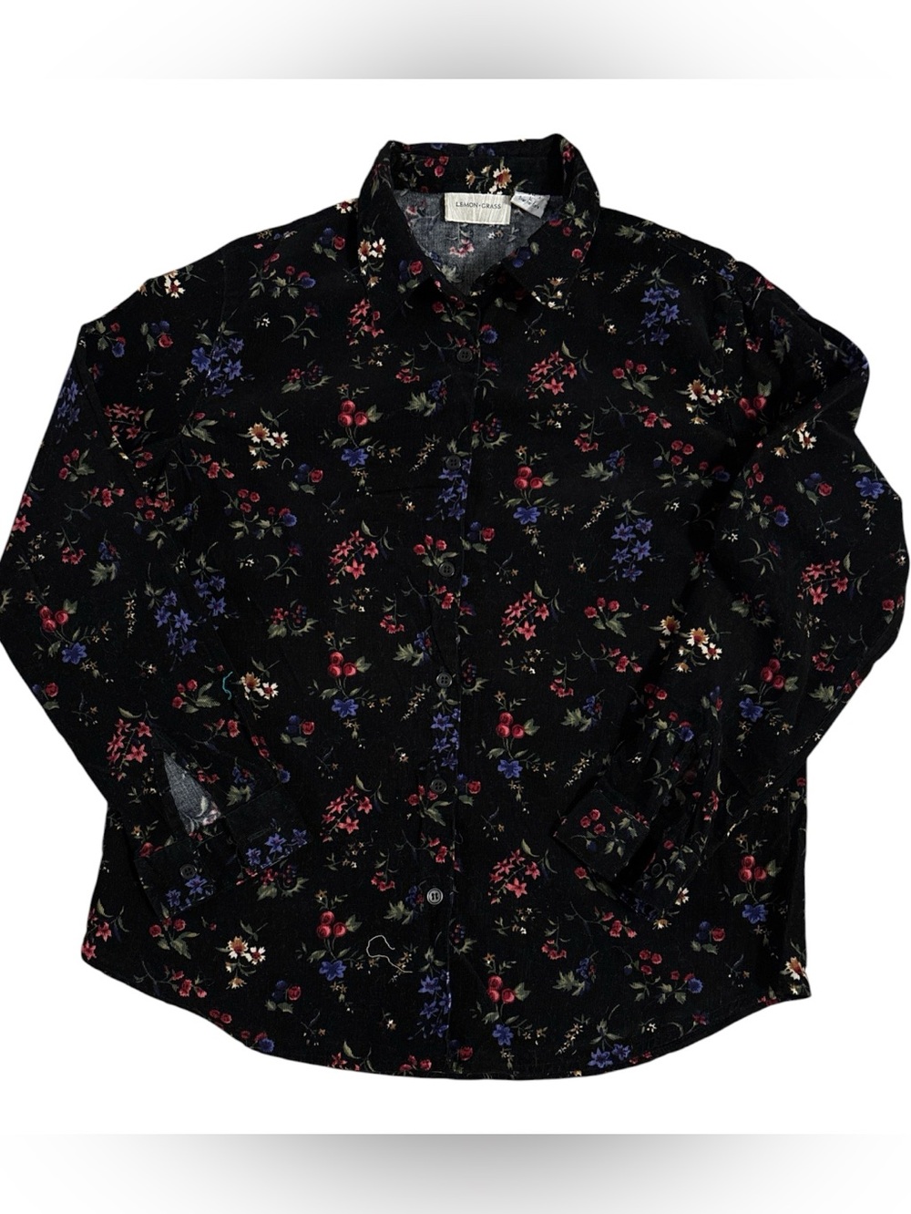 Lemon Grass Floral Button-Down Shirt in Black